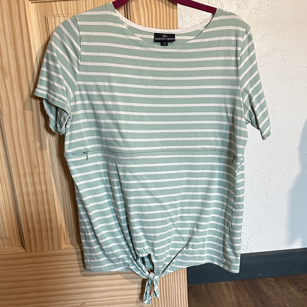 Nautica Women's Nursing Green Striped Top